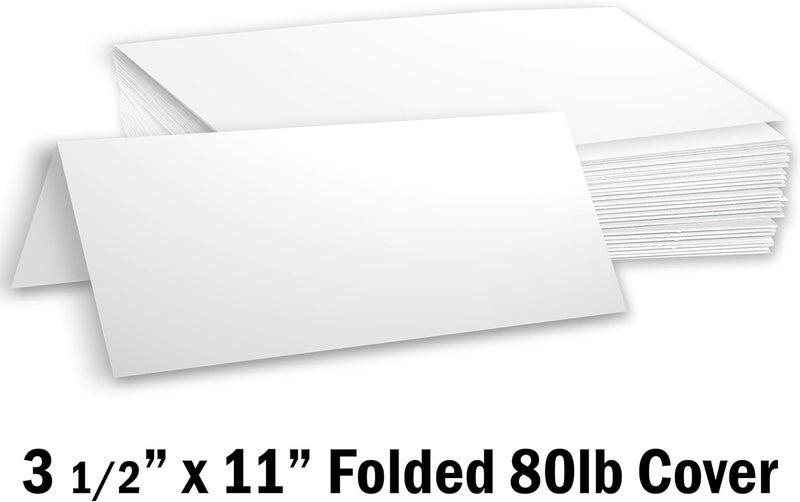 Hamilco Blank Tent Name Place Table Cards 3 1/2" x 11" Folded Card Stock - White Cardstock Paper 80lb Cover - 100 Pack - Image 2