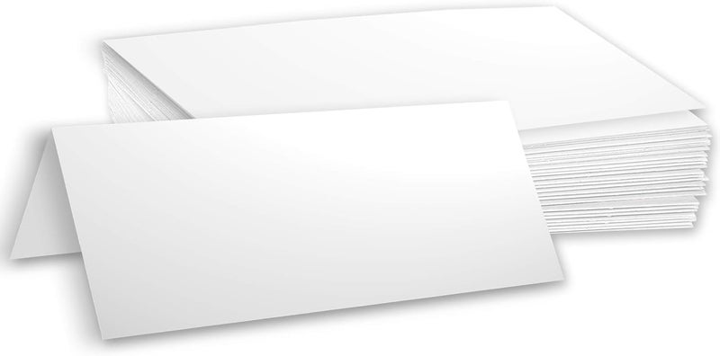 Hamilco Blank Tent Name Place Table Cards 3 1/2" x 11" Folded Card Stock - White Cardstock Paper 80lb Cover - 100 Pack - Image 1