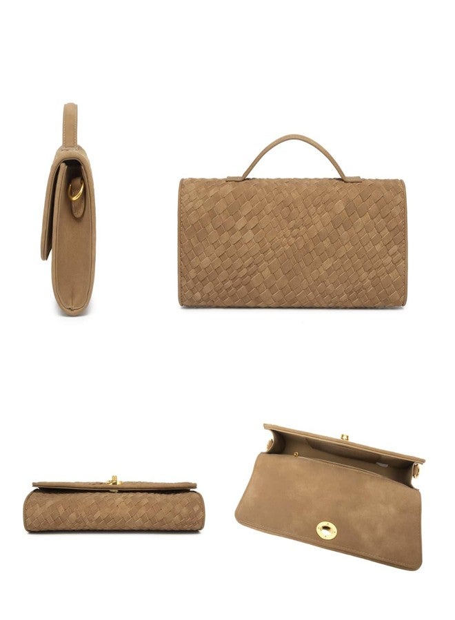 Fynvrona Suede Mixed-Weave Bag for Women - Soft Shoulder Handbag & Crossbody Clutch Purse for Work, Wedding & Party (Camel) - Image 5
