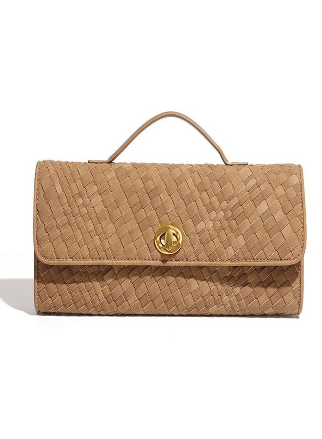 Fynvrona Suede Mixed-Weave Bag for Women - Soft Shoulder Handbag & Crossbody Clutch Purse for Work, Wedding & Party (Camel) - Image 1