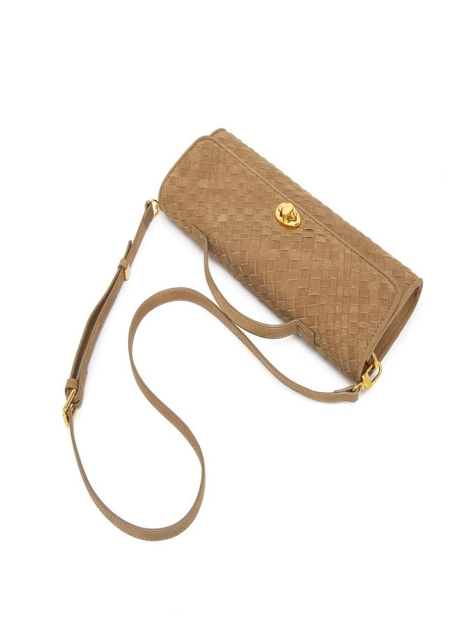 Fynvrona Suede Mixed-Weave Bag for Women - Soft Shoulder Handbag & Crossbody Clutch Purse for Work, Wedding & Party (Camel) - Image 3