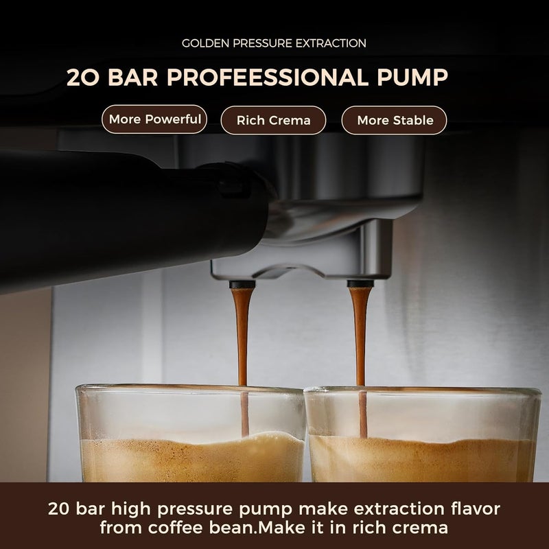 Cafelffe Espresso Coffee Machine MK-901, 20 Bar Espresso Machine with Milk Frother and Touchscreen Espresso Maker For Home Barista or Office Latte Cappuccino Machine 1.5L - Image 3