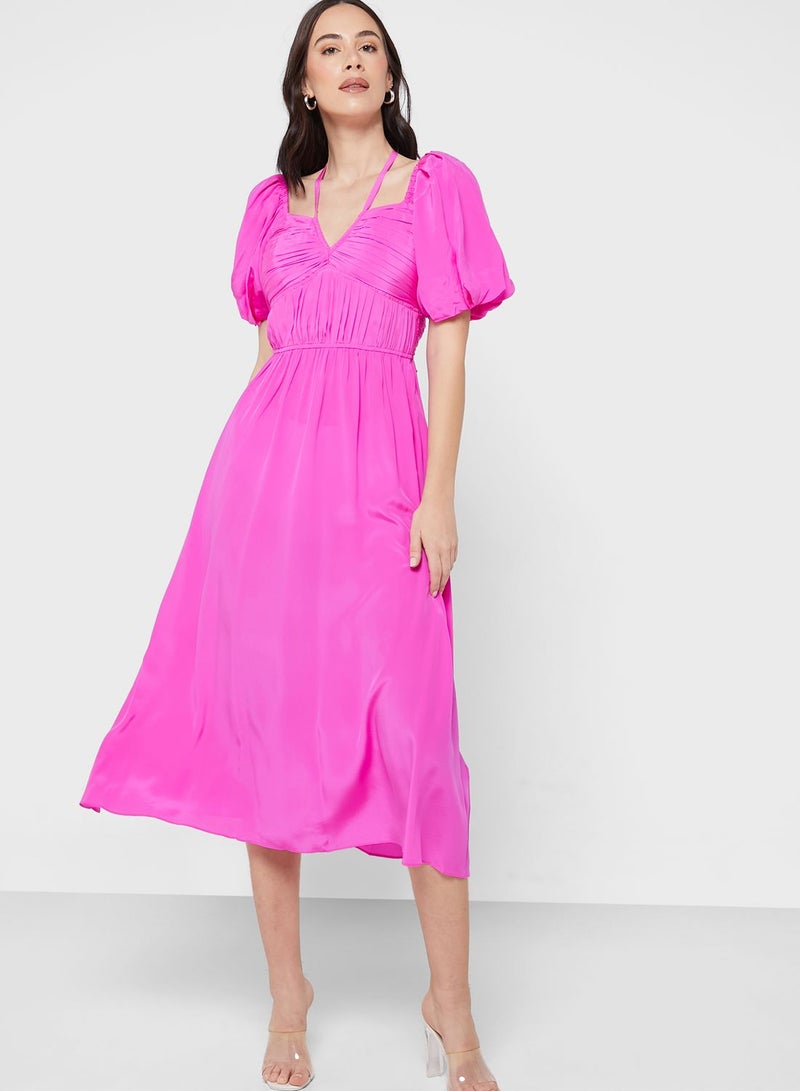 WHISTLES Puff Sleeve Midi Dress - Image 5