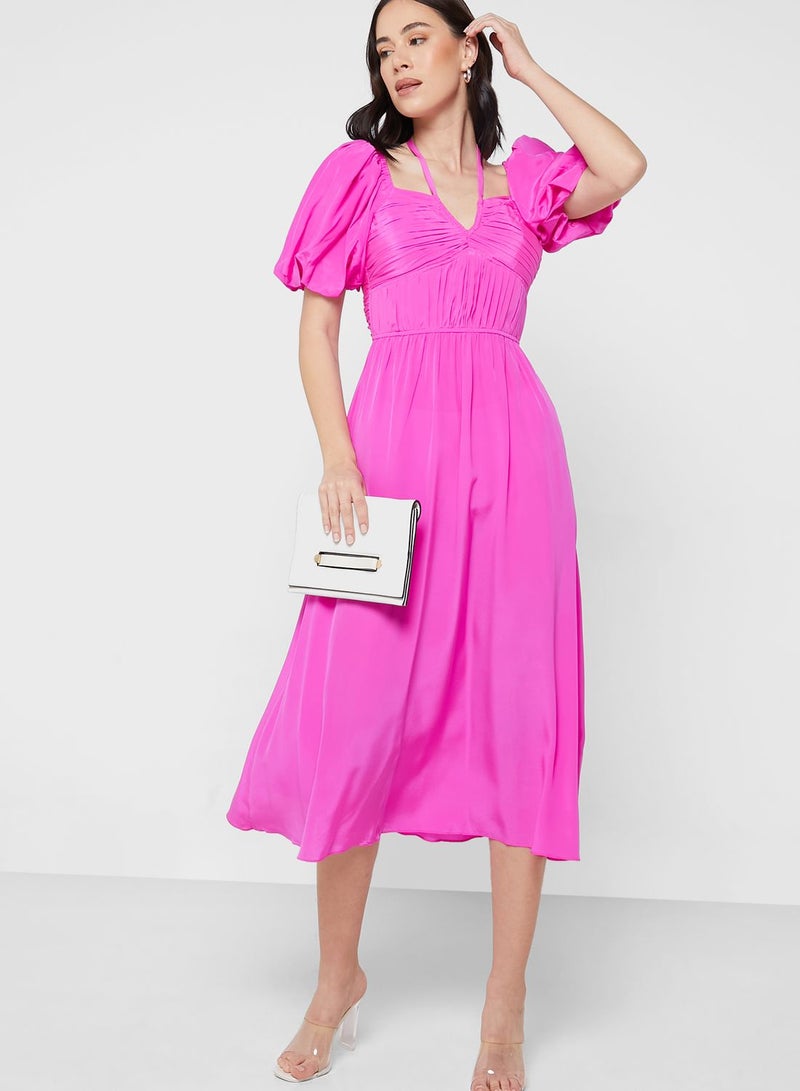 WHISTLES Puff Sleeve Midi Dress - Image 1