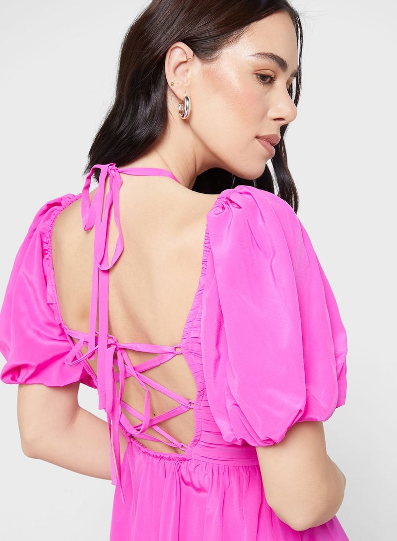 WHISTLES Puff Sleeve Midi Dress - Image 4