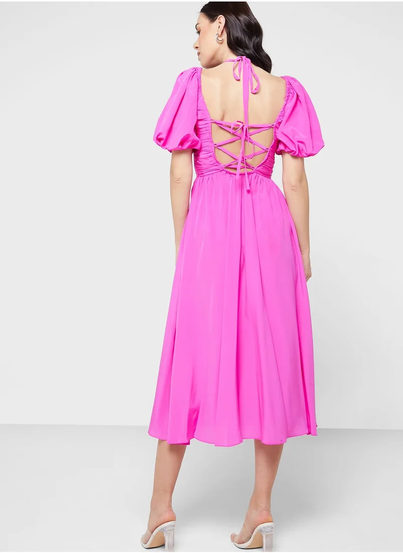 WHISTLES Tie Detail Balloon Sleeve Dress