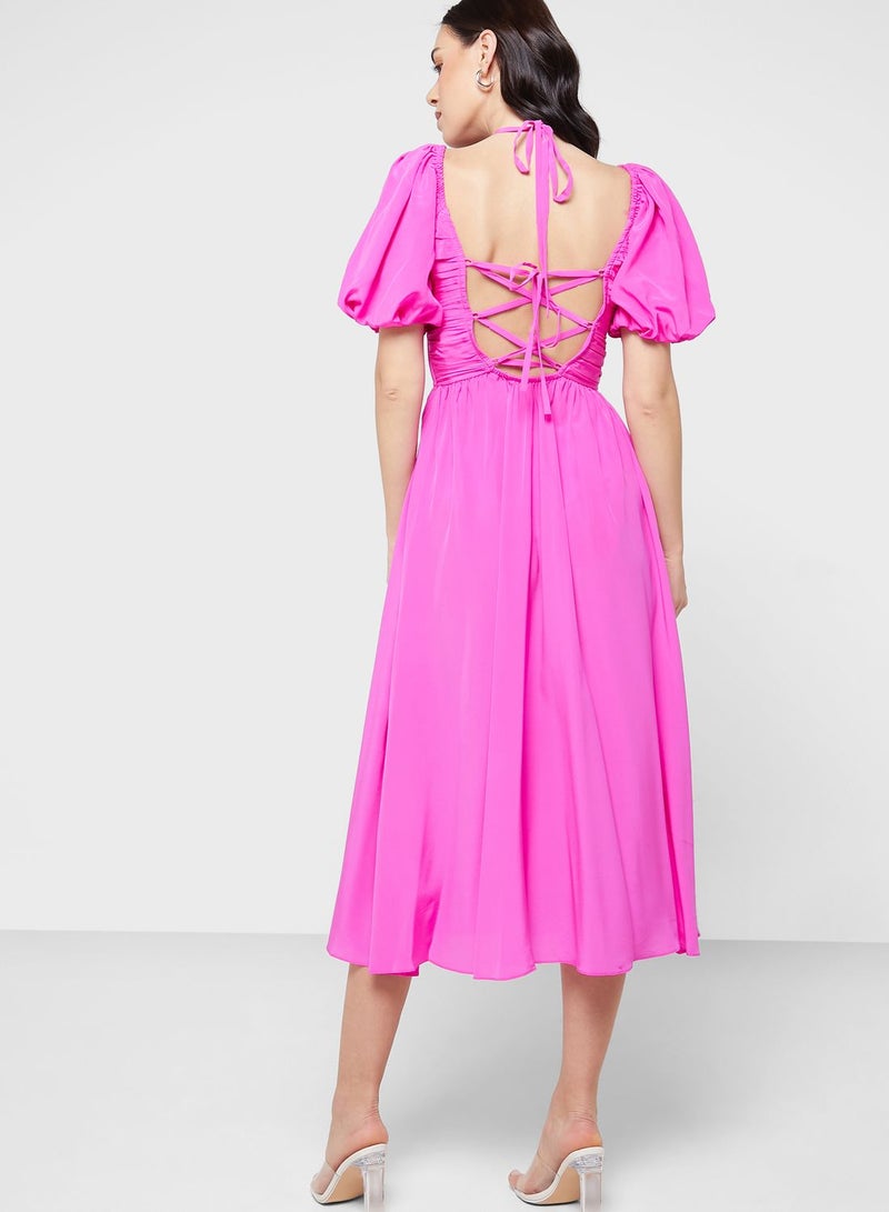 WHISTLES Puff Sleeve Midi Dress - Image 2