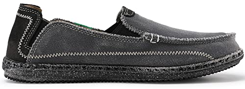 VILOCY Mens Slip on Deck Shoes Zero Drop Casual Canvas Loafer Vintage Flat Boat Shoes Grey US9.5 EU43 - Image 3