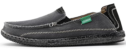 VILOCY Mens Slip on Deck Shoes Zero Drop Casual Canvas Loafer Vintage Flat Boat Shoes Grey US9.5 EU43 - Image 2