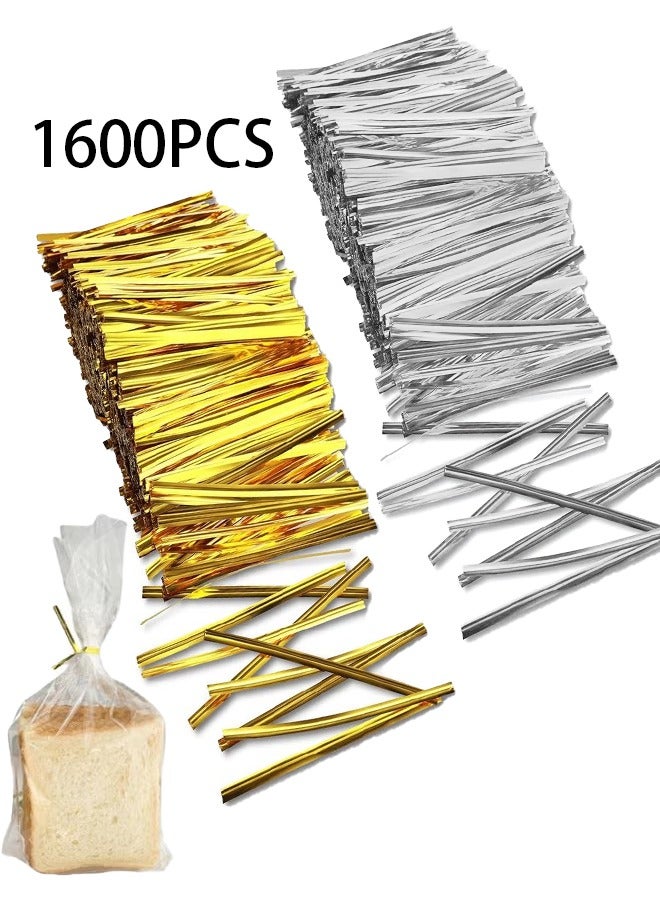 Unewshi 1600PCS Gold and Silver Twist Ties, 8CM Reusable Plastic Bread Twist Ties Bread Twisty-Ties for Candy Coffee Goodie Bags Snacks Party Cake Present Supplies - Image 1