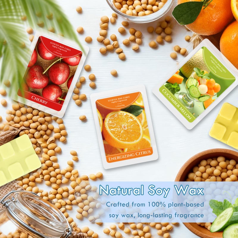 SCENTORINI Wax Melts, Scented Wax Cubes for Wax Warmers, Spring Summer Scent, Coconut Beach, Pear Blossom, Cherry, Cucumber Melon, Pineapple, Energizing Citrus, 6 Pack - Image 4