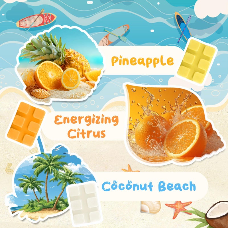 SCENTORINI Wax Melts, Scented Wax Cubes for Wax Warmers, Spring Summer Scent, Coconut Beach, Pear Blossom, Cherry, Cucumber Melon, Pineapple, Energizing Citrus, 6 Pack - Image 2