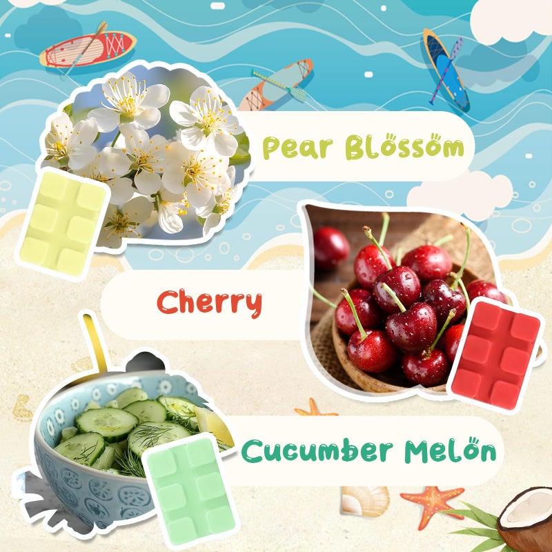 SCENTORINI Wax Melts, Scented Wax Cubes for Wax Warmers, Spring Summer Scent, Coconut Beach, Pear Blossom, Cherry, Cucumber Melon, Pineapple, Energizing Citrus, 6 Pack - Image 3