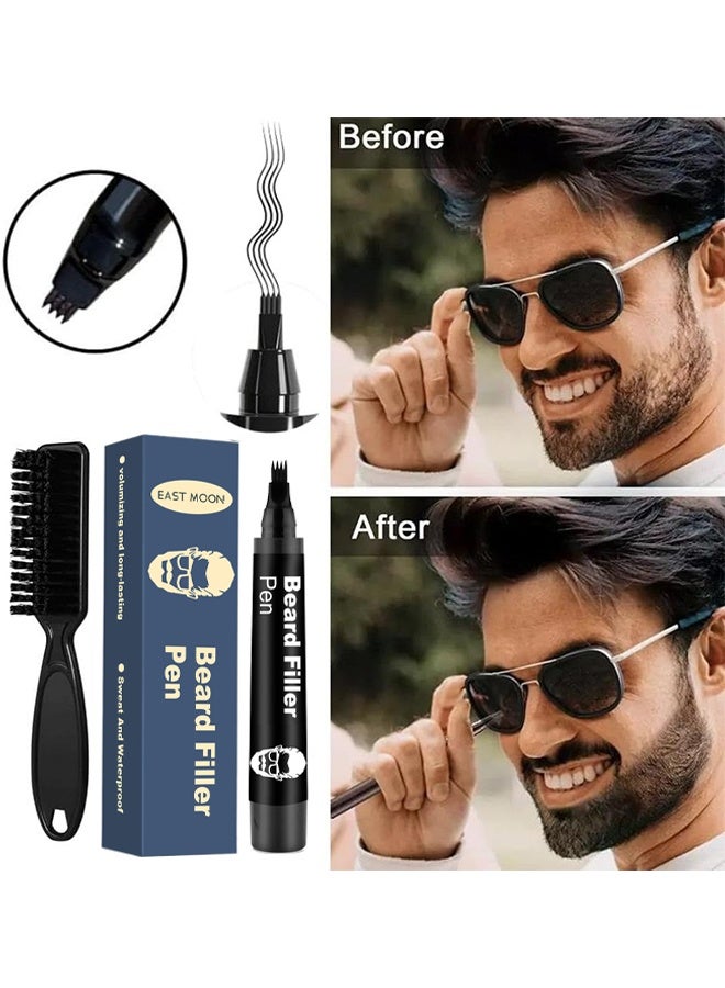 East Moon Beard Filler Pen-Waterproof Beard Pen Beard Styling Pen, Black Beard Dye Beard Darkener Marker Long Lasting Coverage Natural Finish For Beard (Black) - Image 2