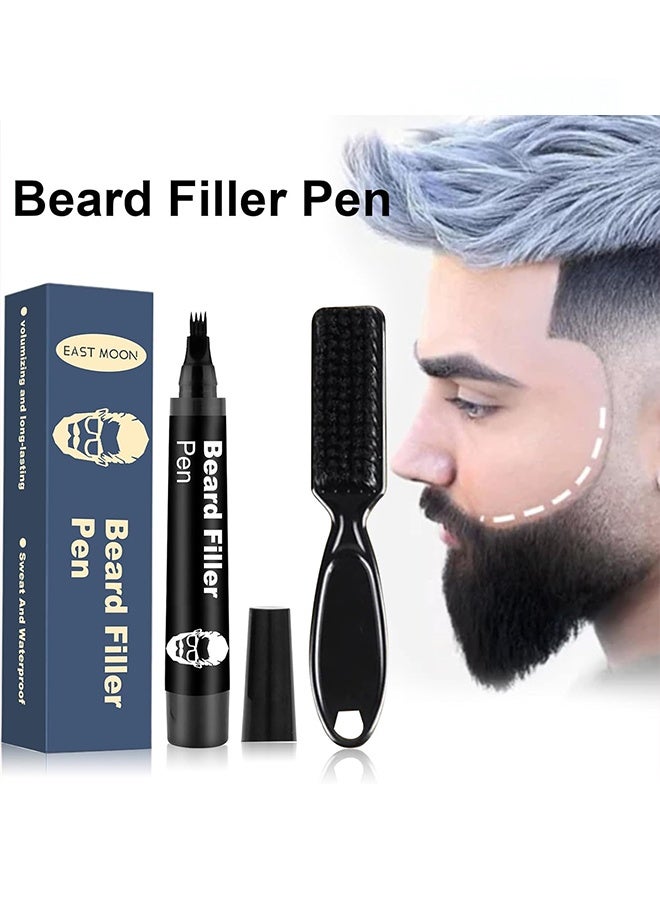 East Moon Beard Filler Pen-Waterproof Beard Pen Beard Styling Pen, Black Beard Dye Beard Darkener Marker Long Lasting Coverage Natural Finish For Beard (Black) - Image 1