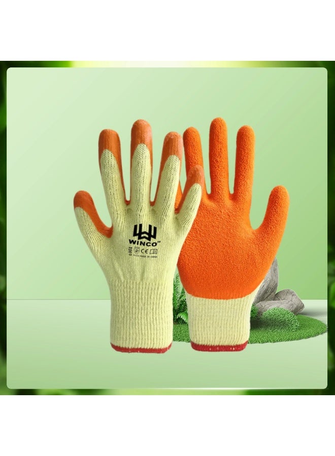 Winco 10 Pairs Yellow cotton and orange latex wrinkle coated glove - Image 2
