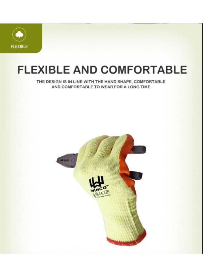 Winco 10 Pairs Yellow cotton and orange latex wrinkle coated glove - Image 5