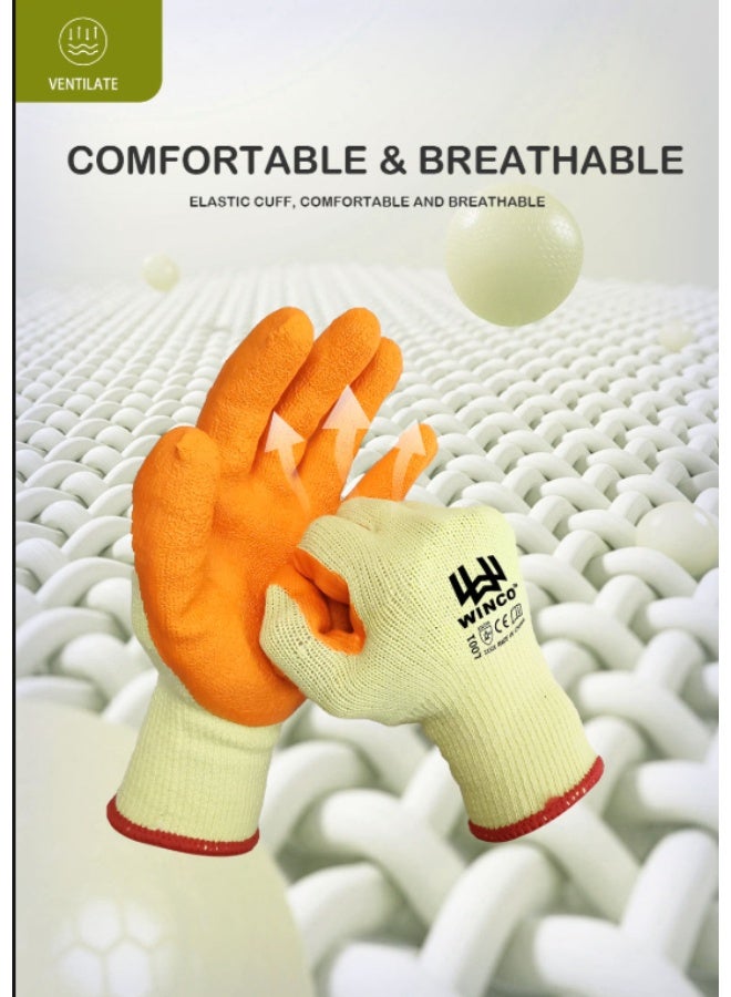 Winco 10 Pairs Yellow cotton and orange latex wrinkle coated glove - Image 4