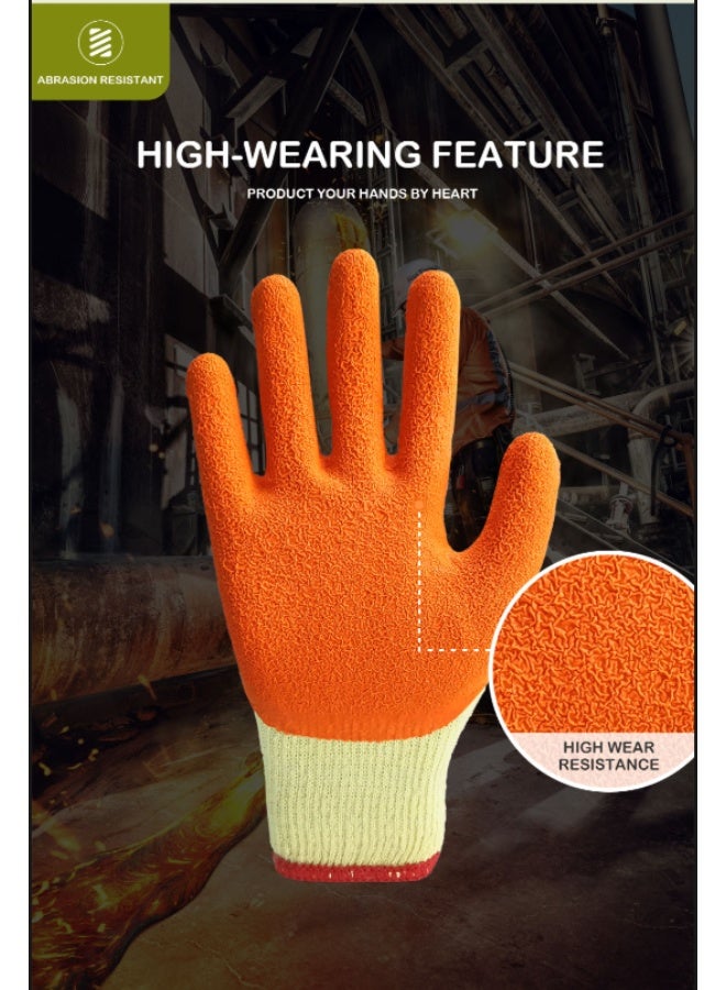 Winco 10 Pairs Yellow cotton and orange latex wrinkle coated glove - Image 3