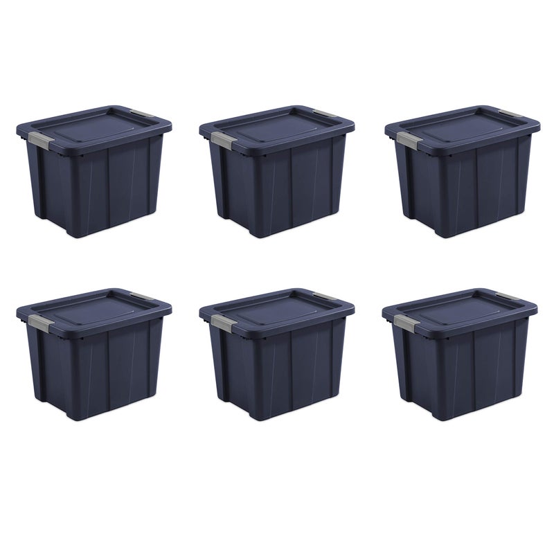 Sterilite 18 Gal Latching Tuff1 Storage Tote Stackable Bin with Latch Lid Plastic Container to Organize Garage Basement Blue Base and Lid 6Pack Dark Indigo