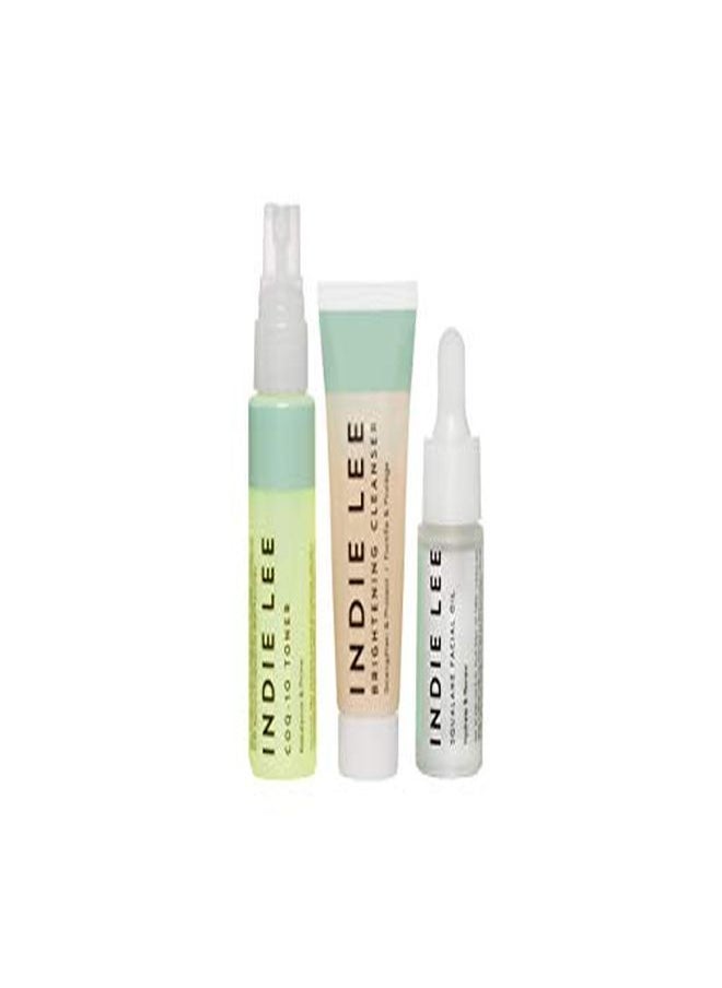 INDIE LEE - Discovery Kit Brightening Cleanser, Coq10 Toner + Squalane Facial Oil Skincare Regimen For Adults (3Piece Travel Size Set) - Image 1