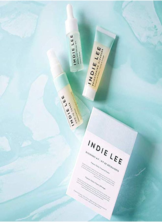 INDIE LEE - Discovery Kit Brightening Cleanser, Coq10 Toner + Squalane Facial Oil Skincare Regimen For Adults (3Piece Travel Size Set) - Image 1