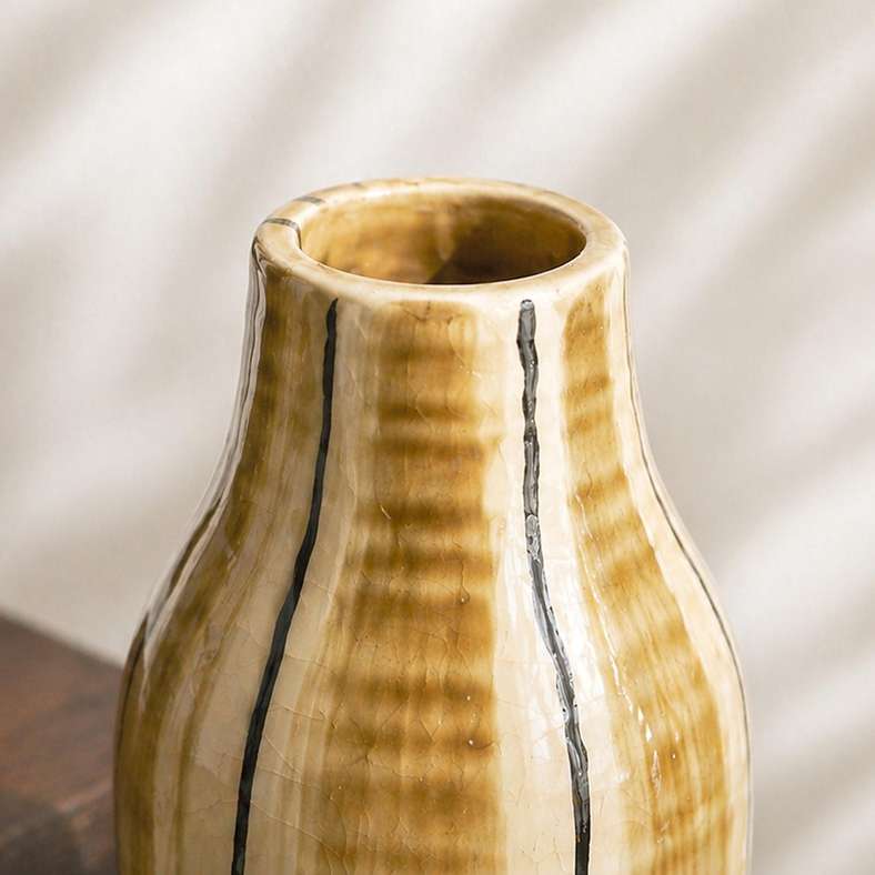 Pan Home Emi Stoneware Linear Glaze Vase 10.5x10.5x25.5cm - Ochre - 112AIC9905010 - Image 2