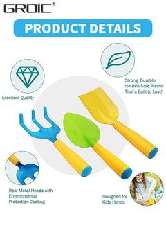 GROIC Kids Gardening Tool Set 10 PCS - Kids Gardening Tools Shovel Rake Fork Trowel Apron Gloves Watering Can and Tote Bag,Garden kit for Toddler,Outdoor Indoor Play Set  - Image 3