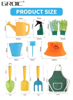GROIC Kids Gardening Tool Set 10 PCS - Kids Gardening Tools Shovel Rake Fork Trowel Apron Gloves Watering Can and Tote Bag,Garden kit for Toddler,Outdoor Indoor Play Set  - Image 2