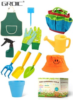 GROIC Kids Gardening Tool Set 10 PCS - Kids Gardening Tools Shovel Rake Fork Trowel Apron Gloves Watering Can and Tote Bag,Garden kit for Toddler,Outdoor Indoor Play Set  - Image 1