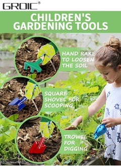 GROIC Kids Gardening Tool Set 10 PCS - Kids Gardening Tools Shovel Rake Fork Trowel Apron Gloves Watering Can and Tote Bag,Garden kit for Toddler,Outdoor Indoor Play Set  - Image 4