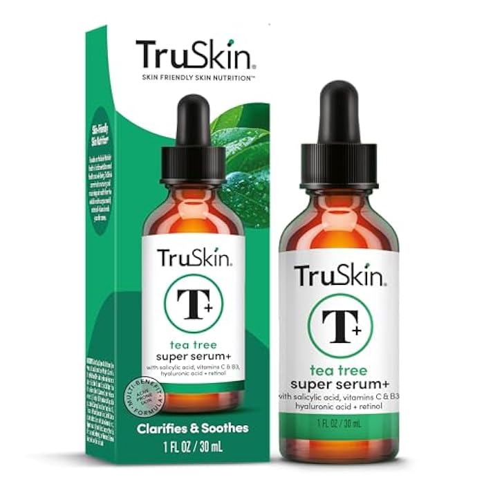 TruSkin Tea Tree Oil Acne Treatment for Face – Acne Serum – Improve the Appearance of Pores, Skin Tone for Smooth, Glowing Skin with Salicylic Acid, Vitamin C, Niacinamide & Retinol, 1 fl oz - Image 1