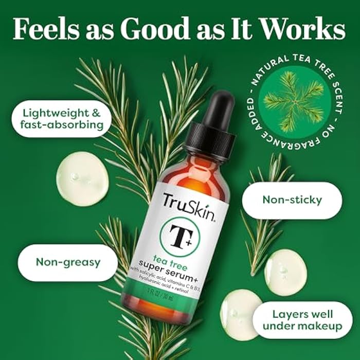 TruSkin Tea Tree Oil Acne Treatment for Face – Acne Serum – Improve the Appearance of Pores, Skin Tone for Smooth, Glowing Skin with Salicylic Acid, Vitamin C, Niacinamide & Retinol, 1 fl oz - Image 5