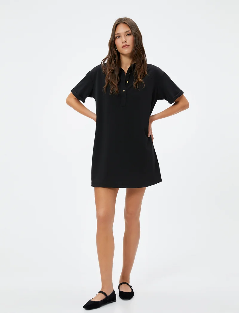 كوتون Mini Polo Neck Dress