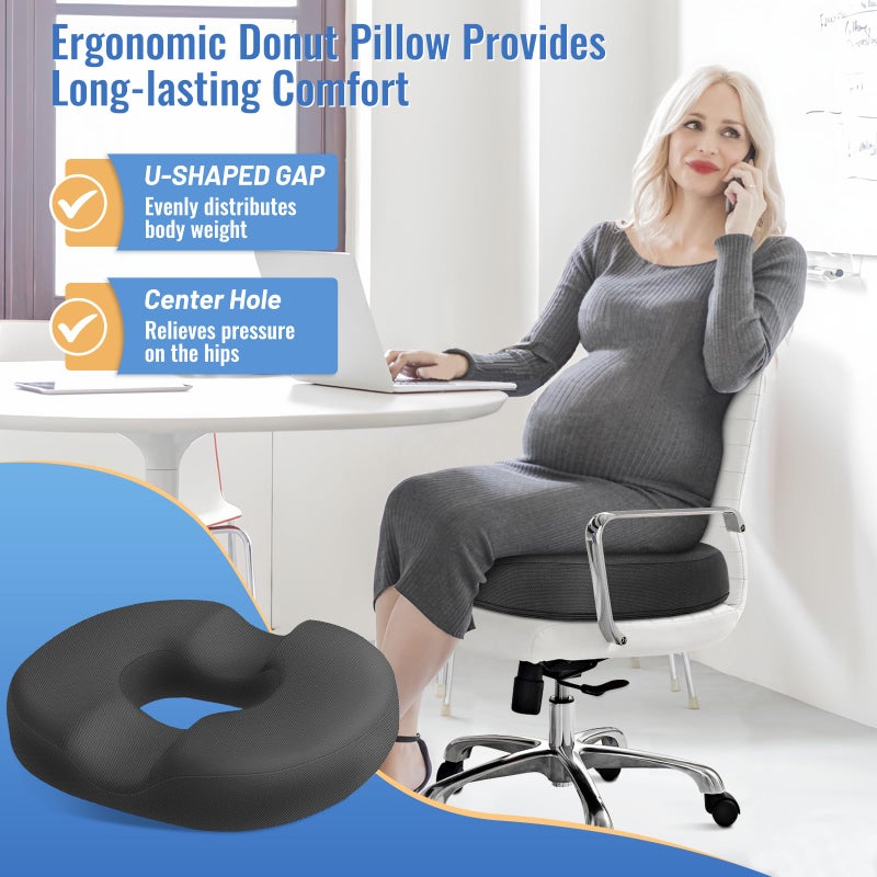 CloudBliss CloudBliss Donut Pillow Seat Cushion for Tailbone Pain Relief and Hemorrhoids  Memory Foam Seat Chair Cushion for Postpartum Pregnancy  Seat Cushions for Men and Women for Home & Office  (Grey-XL) - Image 2