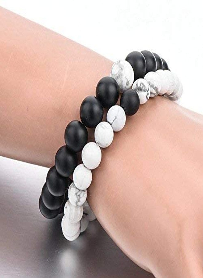 BEAUTIVIA Beads Bracelet For Women Men Stylish Couple love Bracelet Moti Black And White Natural Stones Friendship Valentine Girls/Women/Boys/Men - Image 3