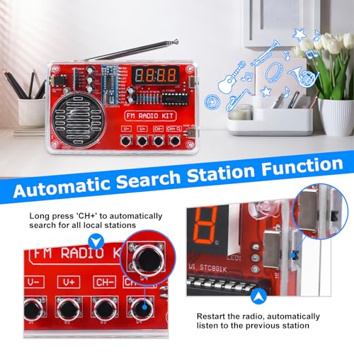 IS ICSTATION Portable FM Radio Kit, Soldering Project Radio FM 87-108MHz with Headphone Jack LED Display Automatic Station Search for High School Education Creative Soldering Project - Image 4