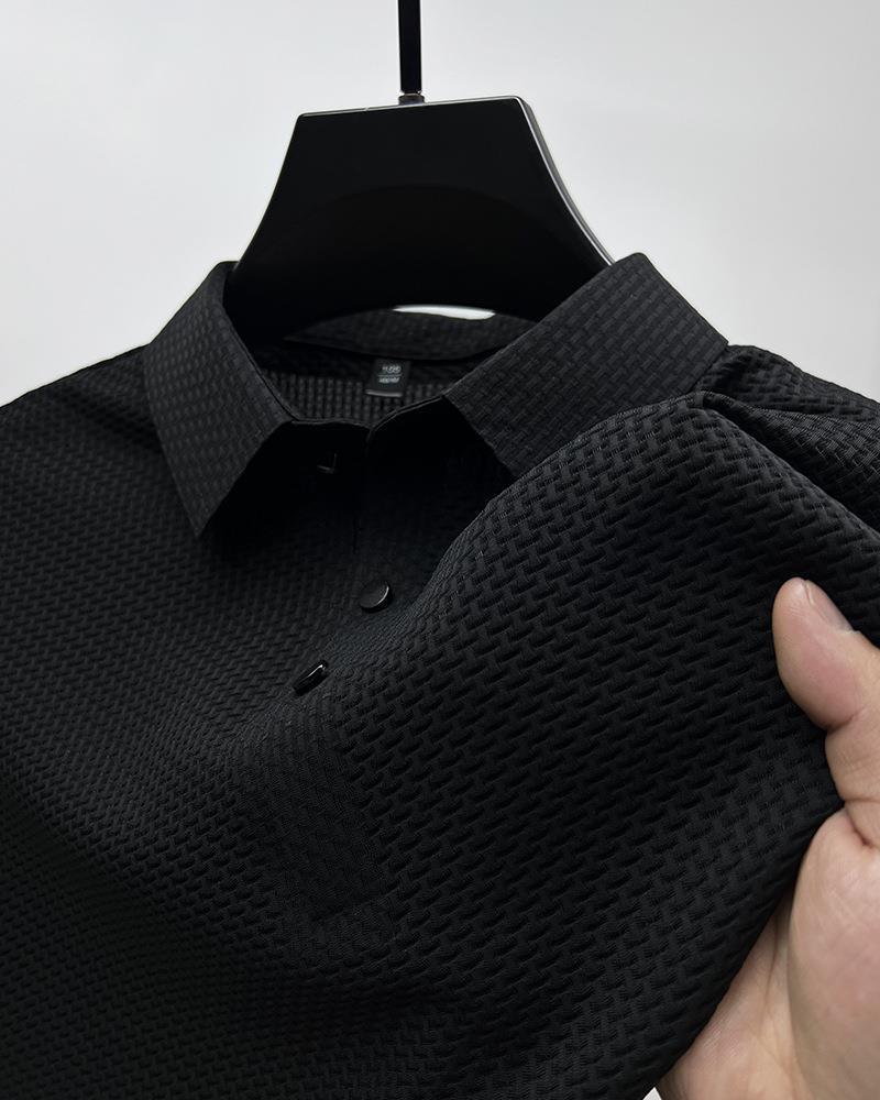 Mens Breathable Mesh Polo Shirt Summer Solid Black  - Image 1