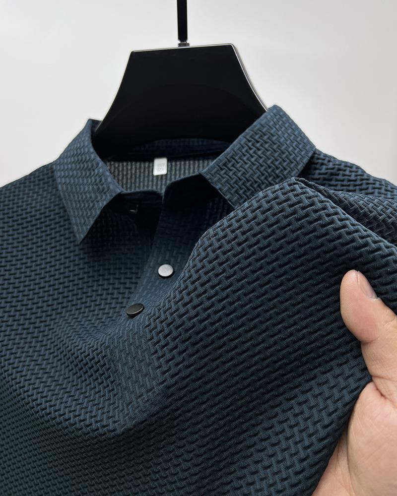 Mens Breathable Mesh Polo Shirt Summer Solid Black  - Image 2