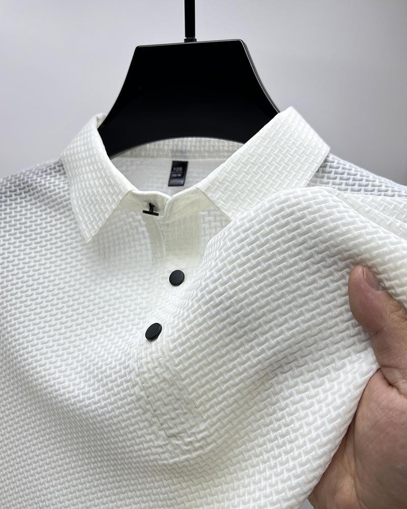 Mens Breathable Mesh Polo Shirt Summer Solid Black  - Image 3