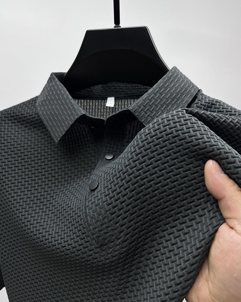 Mens Breathable Mesh Polo Shirt Summer Solid Black  - Image 4