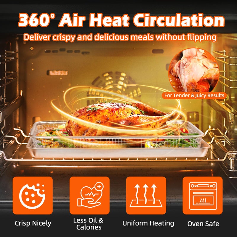 TeamFar Air Fryer Basket for Oven, 16â€x12â€ Stainless Steel Air Fryer Basket and Tray, Oven Air Fryer Rack with Baking Pan for Cooking Baking Broiling Grilling, Heavy Duty & Dishwasher Safe - Image 4