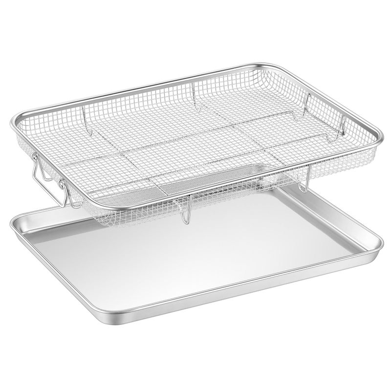 TeamFar Air Fryer Basket for Oven, 16â€x12â€ Stainless Steel Air Fryer Basket and Tray, Oven Air Fryer Rack with Baking Pan for Cooking Baking Broiling Grilling, Heavy Duty & Dishwasher Safe - Image 1