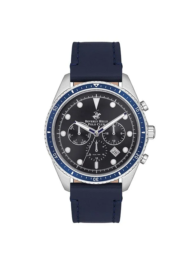 BEVERLY HILLS POLO CLUB Beverly Hills Polo Club BP3355X.399 Men Multi Function Display Watch & Leather Strap Dark Blue