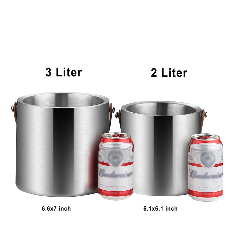 Bakpoco Double-Wall Vacuum Insulated Ice Bucket with Lid, Scoop, Ice Tong, Strainer & Leather Handle Keep Ice Frozen Longer Large Wine Ice Buckets for Cocktail Bar,Parties Chilling Beer Champagne 3L - Image 5