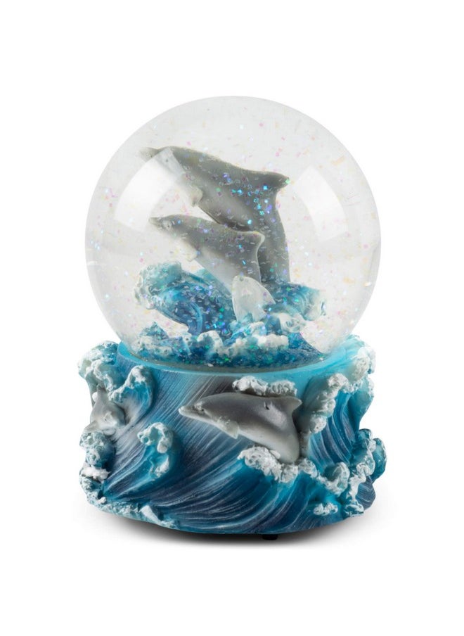 Elanze Designs Elanze Designs Playful Dolphins Ocean Sea Family Waves Tide Swimming Jumping Tabletop Figurine 100MM Sturdy Glitter Water Snow Globe Plays Tune Blue Danube Waltz  - Image 3