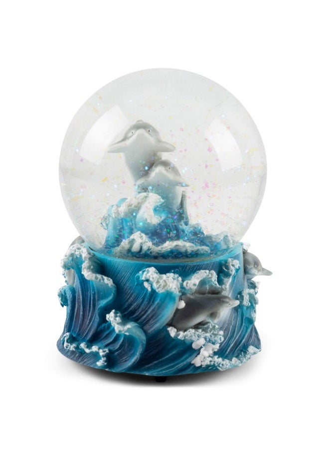 Elanze Designs Elanze Designs Playful Dolphins Ocean Sea Family Waves Tide Swimming Jumping Tabletop Figurine 100MM Sturdy Glitter Water Snow Globe Plays Tune Blue Danube Waltz  - Image 4