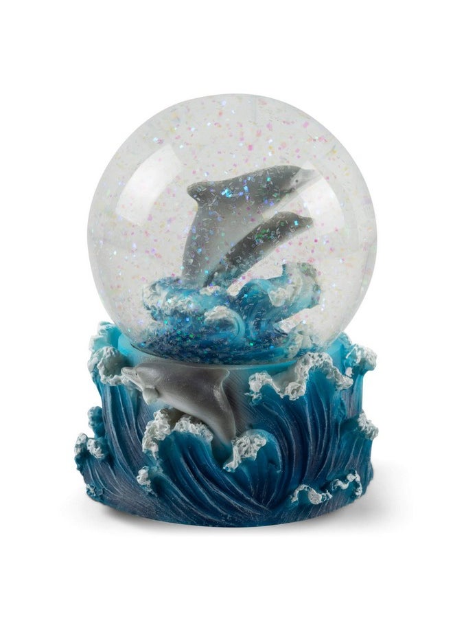 Elanze Designs Elanze Designs Playful Dolphins Ocean Sea Family Waves Tide Swimming Jumping Tabletop Figurine 100MM Sturdy Glitter Water Snow Globe Plays Tune Blue Danube Waltz  - Image 1