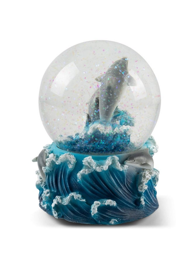 Elanze Designs Elanze Designs Playful Dolphins Ocean Sea Family Waves Tide Swimming Jumping Tabletop Figurine 100MM Sturdy Glitter Water Snow Globe Plays Tune Blue Danube Waltz  - Image 2