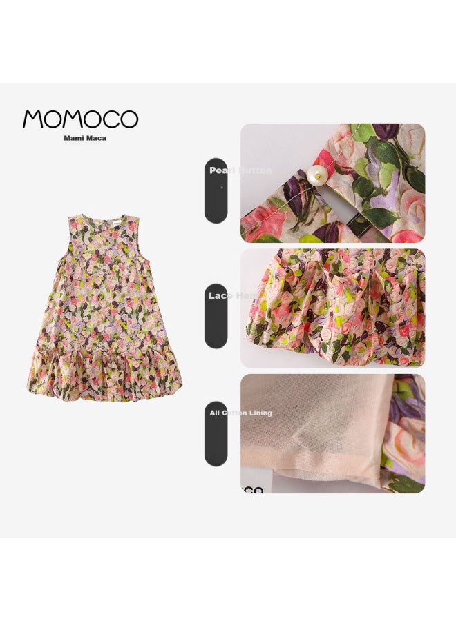 Momoco Girls' Summer Dress Sleeveless Printed Fashion Dress New Summer Dress Printed 140 - Image 2